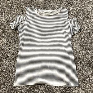 Juniors blouse black and white striped off-shoulder